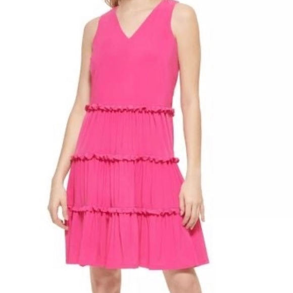 (NWT) Tommy Hilfiger's Women’s Sleeveless Ruffled Pink Dress Size:6P - Picture 2 of 7